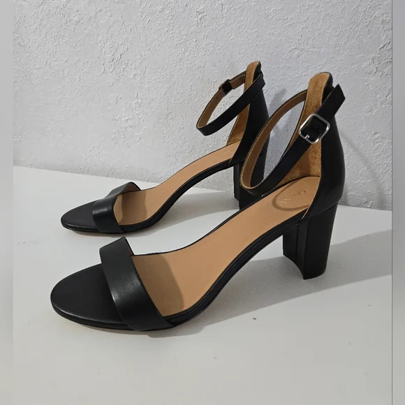 Quince Italian Leather 65mm Strappy Block Heel Sandal Black Women's Size 10 - Picture 1 of 5